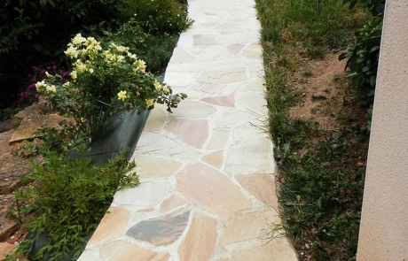 Terrasse mixte Opus Incertum et pierre naturelle